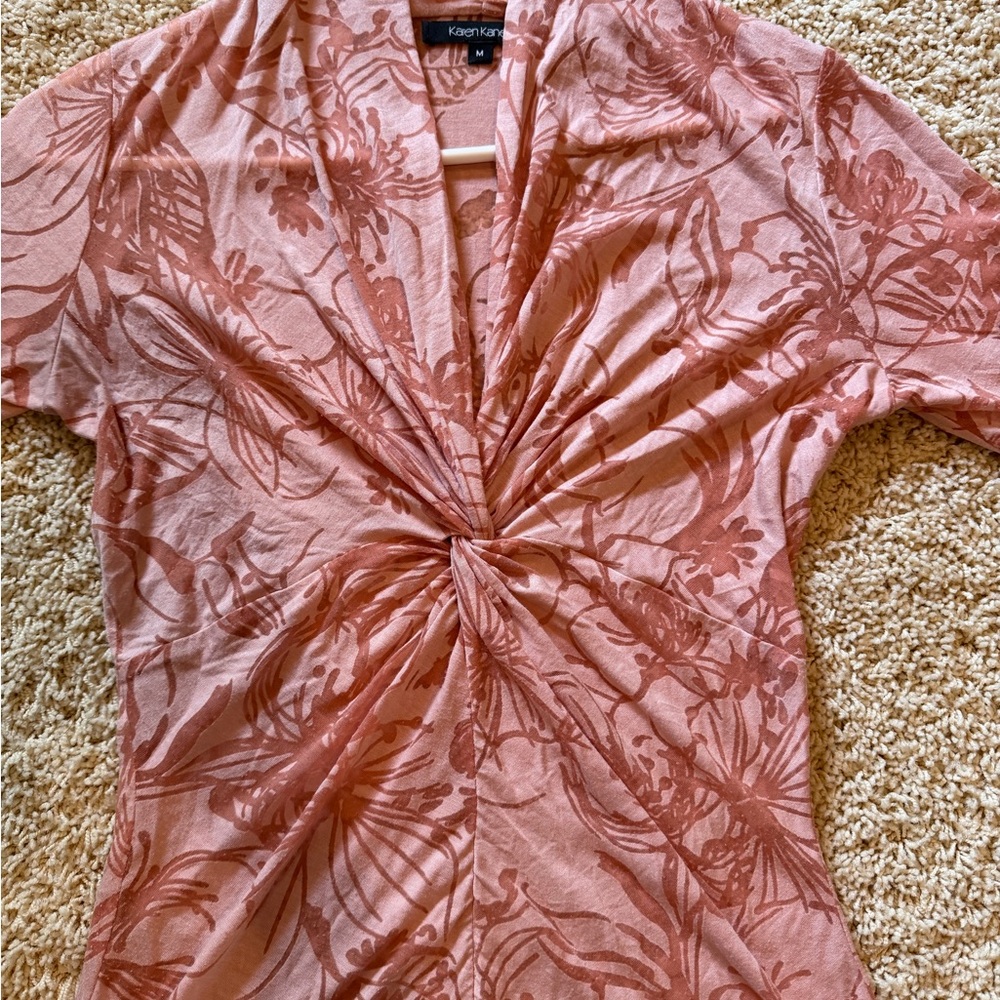 Karen Kane Coral Pink Floral Twist-Front Tunic